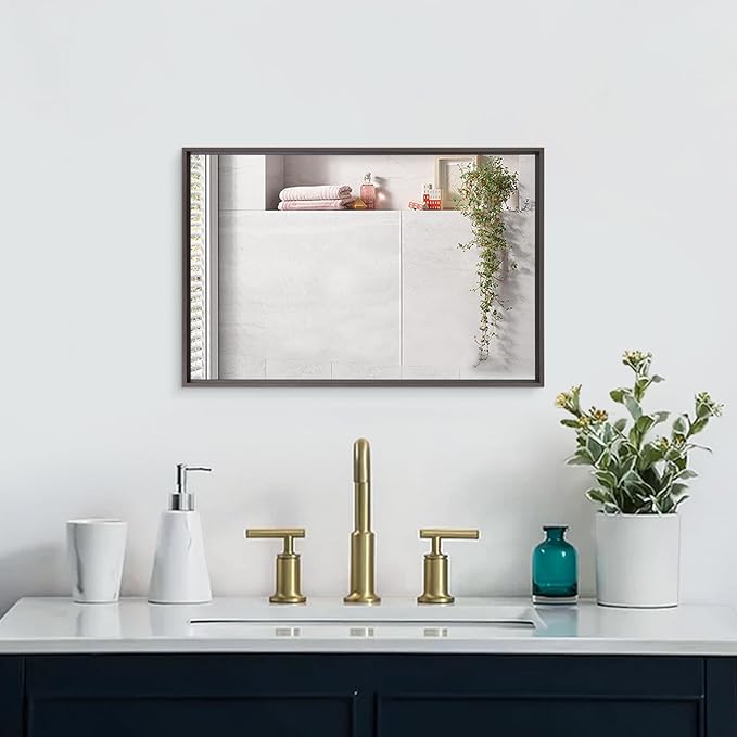 AAZZKANG Rectangular Metal Frame Mirror Retro Bathroom Bedroom Wall Mirrors Home Decor 20"x16"