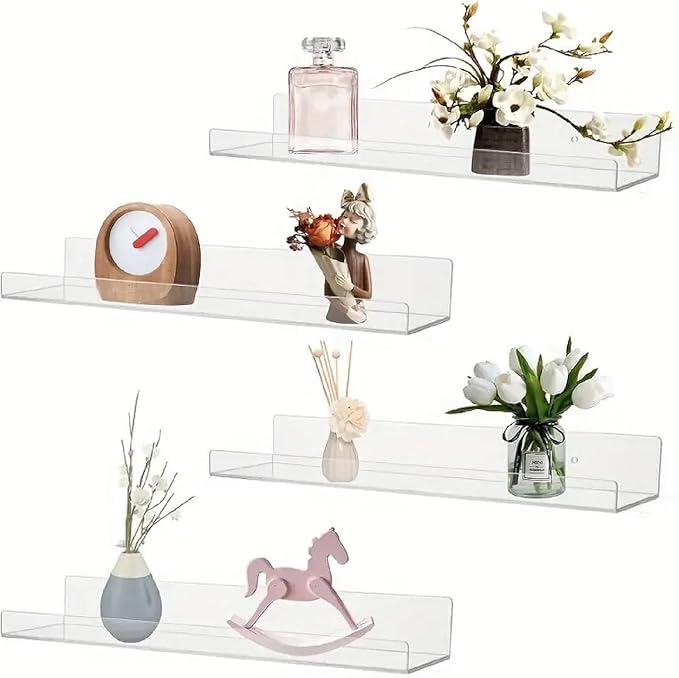 Wall-Mounted Acrylic Shelves Suitable for Wall-Mounted Display Rack Storage Rack Suitable for Children's Bookshelf Room Wall Decoration Bedroom Kitchen Living Room (4, 10”)