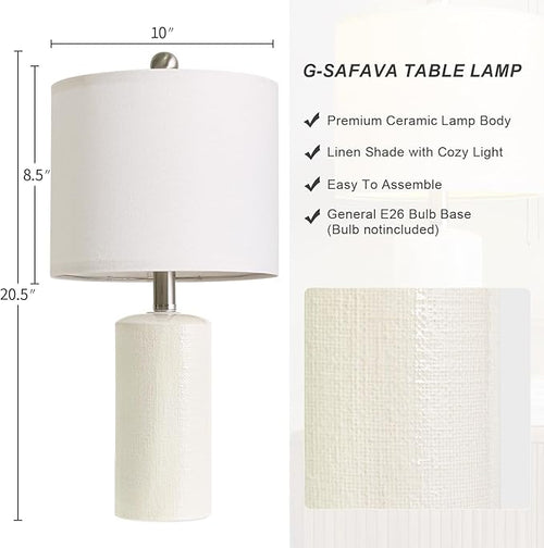 20.5" Small Table Lamps for Living Room Lamp Set of 2 Ceramic Lamps for Bedroom Bedside Lamps Modern Boho Lamps for Night Stands Farmhouse Nightstand Lamp Side End Table Lamp, White