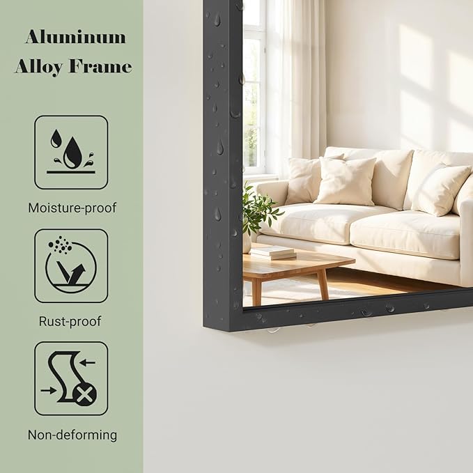 Full Body Mirror 26x71 inch Arched Full Length Mirror with Stand Aluminum Wall Mounted Hanging or Leaning Standing Mirrors, Black
