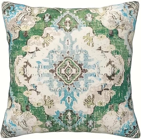 4pcs Orange Blue Ethnic Boho Pillow Covers, Vintage Rust Coral Floral Decorative Pillow Cases for Living Room Bedroom Bed Cushion Outdoor Home Decor, 18x18 Pillows Linen Pillowcase