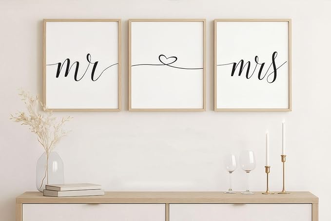 TSDTUO Set of 3 Romantic Mr and Mrs Wall Art Decor - Perfect for Couples' Headboard or Bedroom Decor - 11x14 inches, Unframed