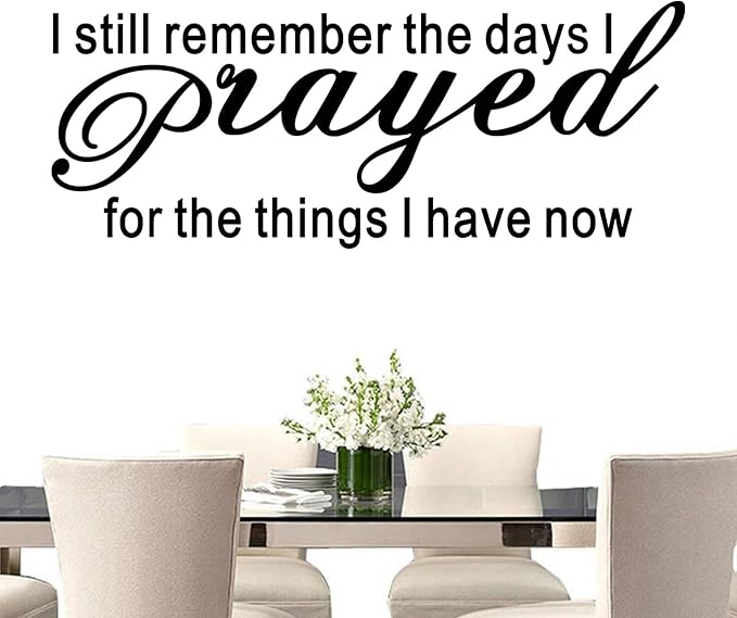 SEATUNE Large Bible Verse Wall Stickers, Prayer Wall Decals, Inspirational Quotes Faith Bedroom Living Room Vinyl Art Home Decor I Still Remember The Days I Prayed for The Things I Have Now 32"X12.5"