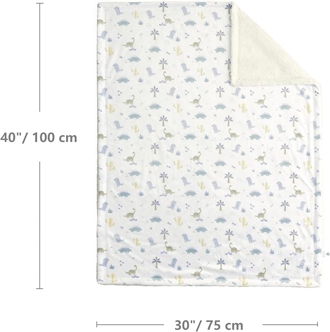 CREVENT 2Pcs 30''X40'' Cute Cozy Fluffy Warm Baby Blankets for Infants Toddlers' Bedding Crib Cot Stroller - Grey Cloud + Minky Dinosaur