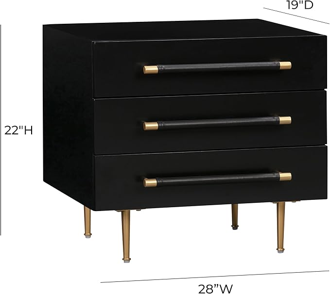 Tov Furniture Trident 3-Drawer Nightstand (Black) | Bedside Table with Storage