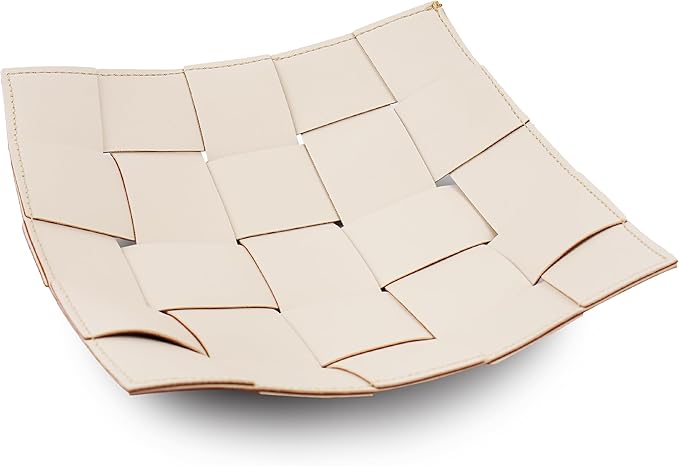 Hennaja PU Leather Valet Tray for Men, Key Bowl for Entryway Table, Bedside Nightstand Desk Catchall Storage Organizer Tray, EDC Dump Tray for Wallet, Keys, Coin, Jewelry(1-Beige Brown)