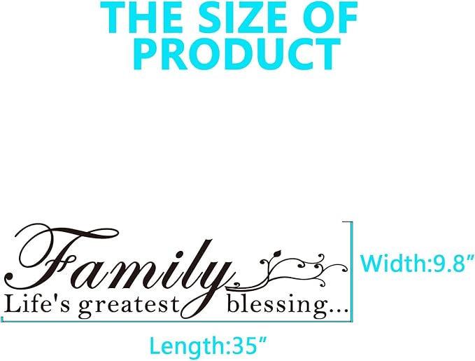 Motivational Home Wall Decals for Bedroom: Family Inspirational Quotes Vinyl Art Wall Stickers for Living Room Kitchen Apartment Bathroom - Family Life's Greatest Blessing 35" X 9.8"