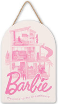 Mattel Barbie Dreamhouse Hanging Wood Wall Decor - Pink Barbie Sign for Kids' Bedroom or Play Room