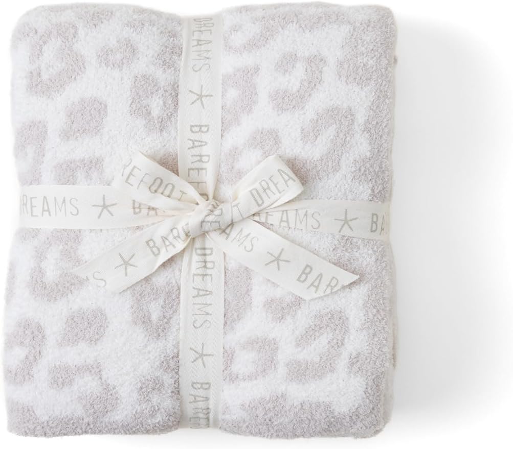 Barefoot Dreams® CozyChic® Throw Blanket, Barefoot in The Wild, Ultra Soft Plush Jacquard Microfiber Throw, Warm Lightweight Cozy Home Blanket, Machine Washable, 54" x 72", Cream-Stone