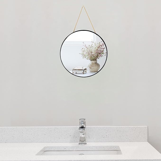 Small Round Wall Mirror,Bathroom Mirror (Black, 11.8 in.)