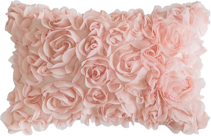MIULEE 3D Rose Flower Pillow Cover Decorative Spring Floral Romantic Stereo Chiffon Aesthetic Solid Pillowcase for Girl Bedroom Living Room Decor 12x20 Inch Peach Pink
