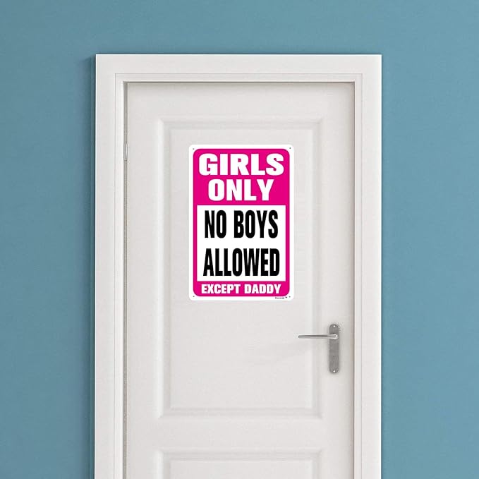 Aluminum Sign - 12"x16" Cute Girls Only Decor, Pink Wall Decor for Girls Cave, Living Room