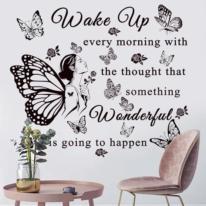 Inspirational Quote Decals: 'Wake Up... Wonderful Happening' Vinyl Wall Sticker for Office, Classroom Decor