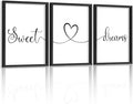 Ronasip Sweet Dreams Wall Decor for Bedroom Set of 3 Framed Wall Art for Farmhouse Rustic Home Master Bedroom Decor (11”x14”, Black)