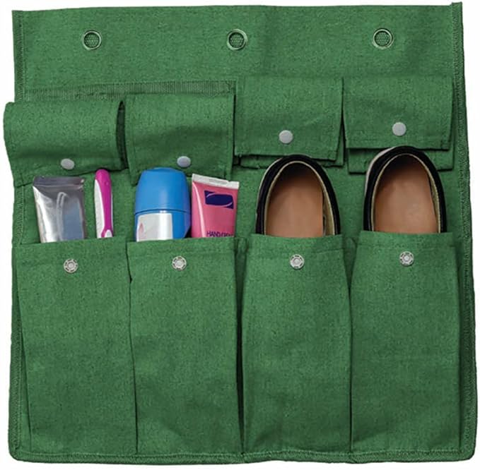 Bedside Storage Caddy Cotton Canvas Bed Storage Pocket Bedside Organizer Hanging Bunk Organizer for Camp, College Dorm Rooms Green