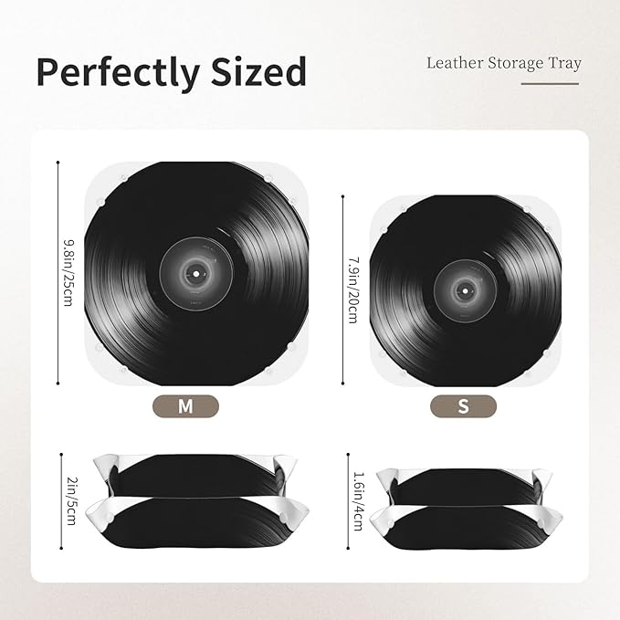 Single Black Vinyl Record Valet Tray Leather Desktop Storage Organizer Bedside For Keys Coin Candy Sundries