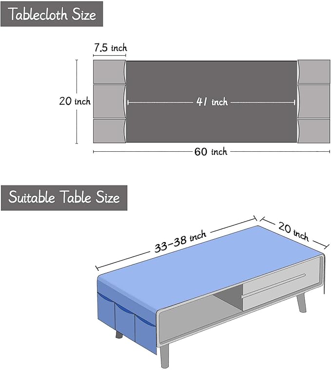 SIELUNO Coffee Table Cover, Rustic Farmhouse Rectangle Table Cloth Cotton Linen Waterproof with Pockets and Tassel for Living Room Decoration - Grey Stripes - 20x60 Inch