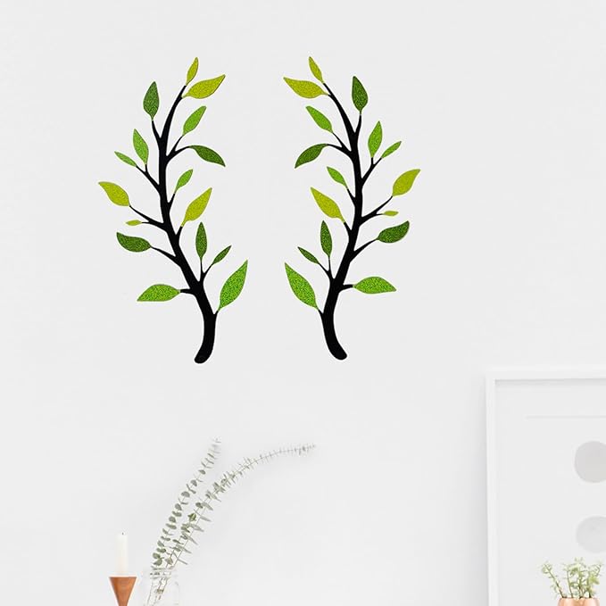 Yuzhuo 2 Pieces Metal Tree Leaf Wall Décor Branch Leaf Wall Art for Indoor Outdoor Garden Home Bedroom Living Room Decorations Iron Scroll Sculptures Above the Bed(Light Green, S)