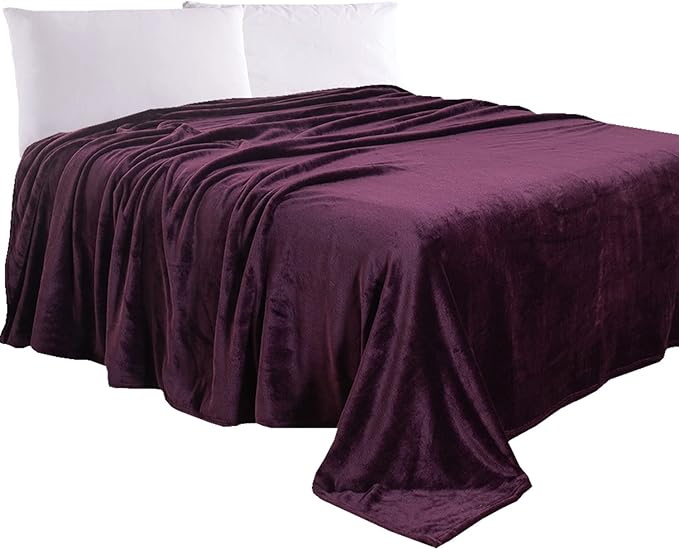 Elegant Comfort Luxury Velvety Feel Blanket, All-Season Lightweight Blanket, Ultra Plush, Soft, Cozy-Fuzzy Flannel Fleece for Couch, Sofa, Bed, Travel, Solid Design, Full/Queen, Purple