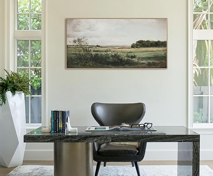 DJSYLIFE Framed Wall Art for Living Room, Vintage Landscape Canvas Wall Art Prints, Nature Countryside Scenery Artwork, Retro Vast Grassland Pictures for Farmhouse Country Bedroom Decorations 20"x40"