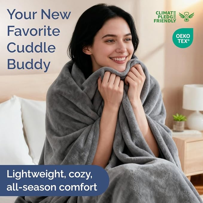 Ultra Soft Fleece Blanket Throw Size - Flannel Fleece Luxury Throw Blanket - Lightweight for Couch Bed Chair - Thick, Warm and Breathable - All Season Cozy Anti-Static Microplush Bedding, Dark Grey