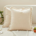 Sunday Praise Set of 2 Linen Fringe Decorative Pillow Covers 18x18 Inch Farmhouse Accent Boho Throw Pillow Cases with Tassels Cozy Soft Square Cushion Covers for Couch Sofa Bed Home Decor,Beige