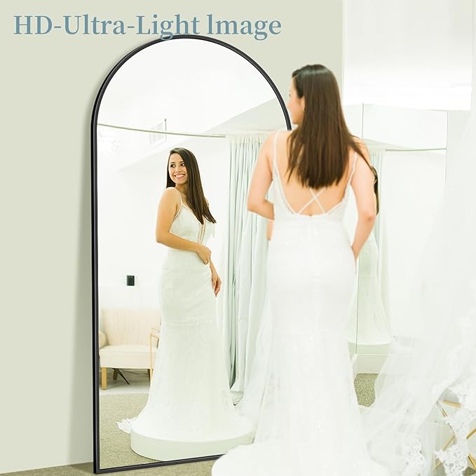 Full Length Mirror with Stand, 76"x44" Arched Full Body Mirror, Large Stand Up Mirrors, Aluminum Frame Floor Standing Mirrors, Freestanding Hanging Leaning Mounted for Bedroom Living Room Black