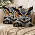 2pcs Decorative Throw Pillow Cover with Realistic Great Horned Owl Print, Nature Wildlife Theme Home Decor Cushion Case，18x18 Pillows Linen Pillowcase