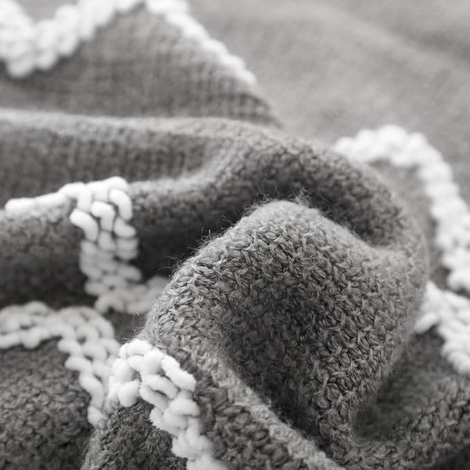 BOURINA Fluffy Chenille Knitted Fringe Throw Blanket Lightweight Soft Cozy for Bed Sofa Chair Throw Blankets, Grey 50" x 60"