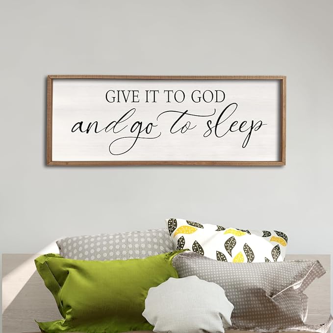 comurdyo Christ Religious Wall Decor Give It To God And Go To Sleep Sign 40"×15" for Christian Prayer Holy Modern Rustic Simple Master Bedroom Above Over Bed Wall Decor Plaque Hanging (Wood)