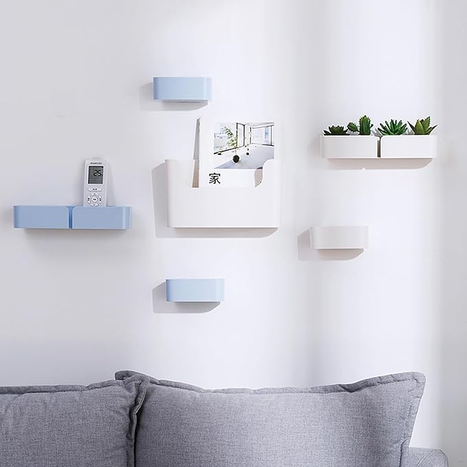 MORNITE Adhesive Cabinet Door Organizer Storage 4 Pack, Door Rack Shelves Holder for Sink Kitchen Bathroom RV Pantry Bedroom Closet Laundry Office, Blue