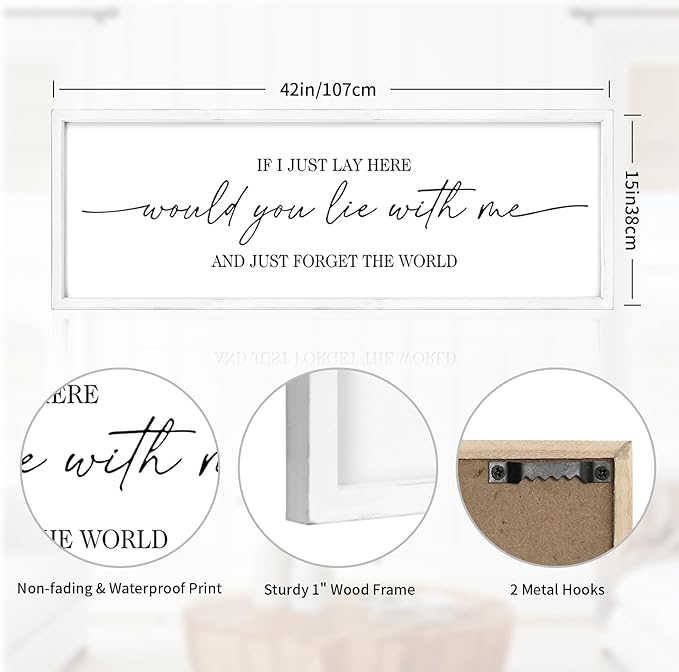 MODE HOME Farmhouse Bedroom Wall Art Above Bed with Title If I Just Lay Here Would You Lie With Me, Large Framed Wall Sign for Master Bedroom Wall Decor, Rustic Wall Art for Home Decor 42 x 15 Inch