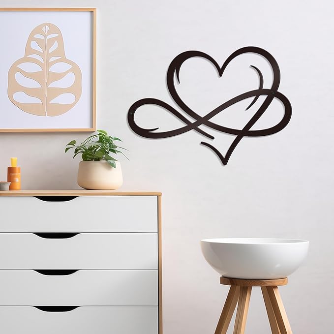 Bnesi Infinity Heart Metal Wall Art Love Signs for Home Decor Black Wall Decor Above Bed Wall Decor Minimalist Wall Art for Living Room Bedroom Bathroom Kitchen (Style T)