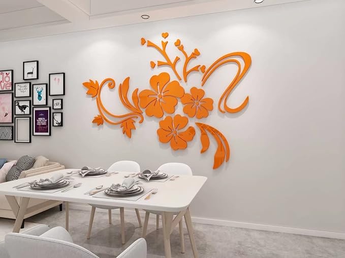 Wall Stickers 3D Flower Mirror - Family Decal Living Room Wall Decor Sticker Home Decorations Room Decor for Office Sofa Bedroom Decals (Orange XXL:84 * 112in)