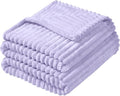 Vessia Flannel Fleece Striped Bed Blanket Twin Size(60x80inch,Lavender), 300GSM Microfiber Light Purple Comfy Home Decor, Soft Warm Cozy Lightweight Ribbed Lilac Blanket for All-Season