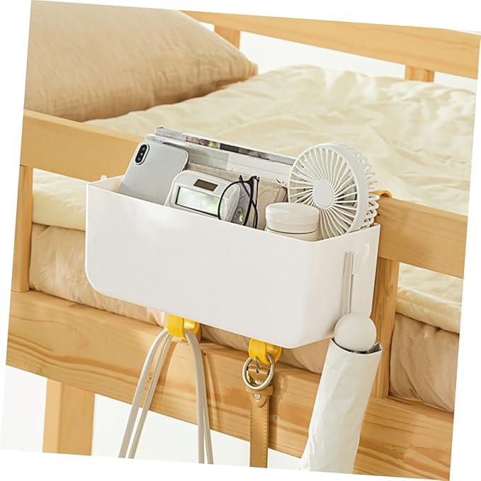 Bedside Caddy Hanging Organizer for Bunk Bed and Dorm Rooms White Bedside Storage Basket with Multiple Pockets for Cell Phones Chargers Books and Water Bottles Space-saving Hanging