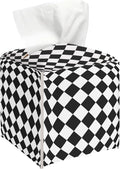 Black and White Checkerboard Tissue Box Cover, Modern Tissue Holder Square with Bottom Belt for Home Bathroom Office Car Nightstand Vanity Desk, Housewarming Gifts Ideas for Women Friends Mom -18