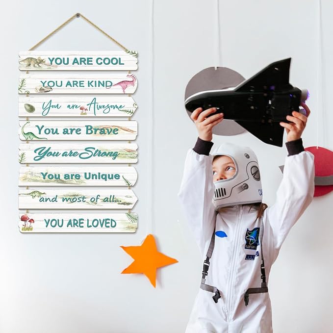 Boys Room Decor dinosaur room decor for Boys Bedroom Inspirational Wall Art for Kids Wall Decorations Little Boy Toddler Room Wood Sign Nursery Room Decor (Dinosaur)