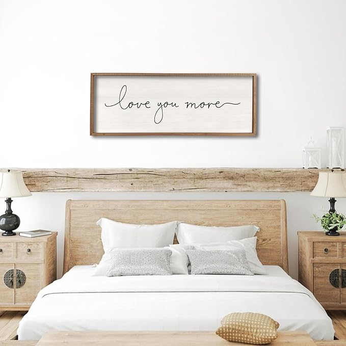 comurdyo Minimalist Love Quotes Love You More Wall Decor 32"×12" Small Modern Above Over Bed Bedroom Romantic for Rustic Couples Framed Wood Sign Horizontal Hanging Wall Art Decor (Wood)