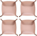HARFINGTON 4pcs PU Leather Valet Tray Unisex Folding Small Catchall Tray Portable Entryway Table Tray Nightstand Bedside Desk Tray for Key Wallet Watch Coin Jewelry Dice, Pink