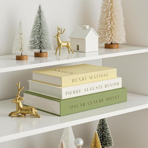 Aesthetic Decorative Books - Set of 3 Linen Fake Books Enhance Your Coffee Table, Home Decor, Living Room, Bookshelf or Mantle Decor, Modern Stackable Faux Book Photo Storage and as a Keepsake Box