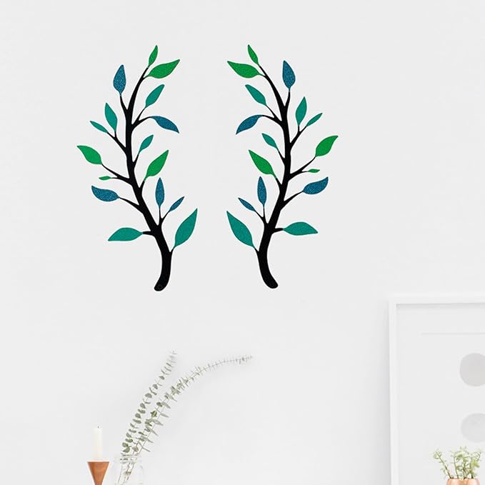 Yuzhuo 2 Pieces Metal Tree Leaf Wall Décor Branch Leaf Wall Art for Indoor Outdoor Garden Home Bedroom Living Room Decorations Iron Scroll Sculptures Above the Bed(Dark Green, S)