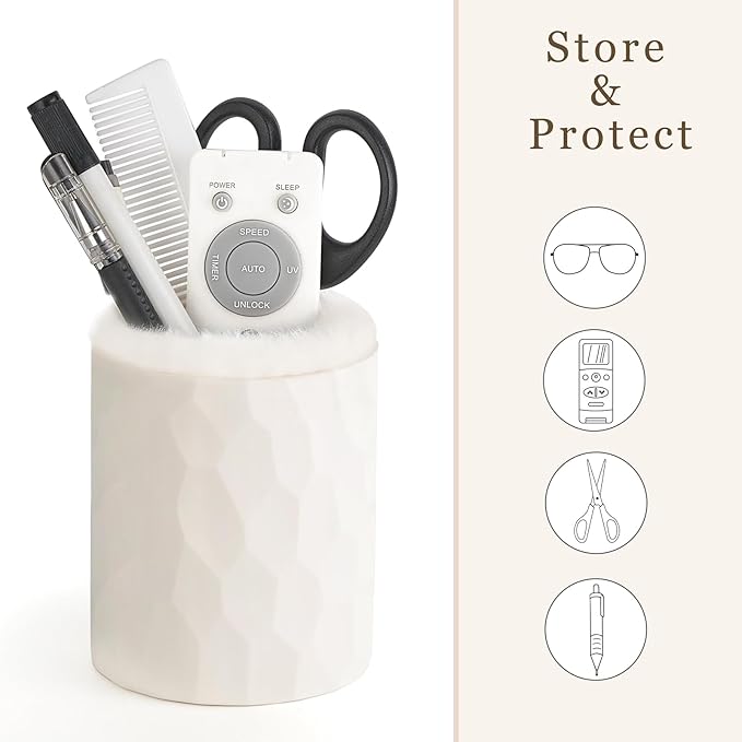 Mkono Plush Lined Eyeglasses Holder Protective Glasses Holder Stand Case Anti-scratch Glasses Storage Organizer for Table, Desk, Nightstand, Office, Ivory, Set of 2
