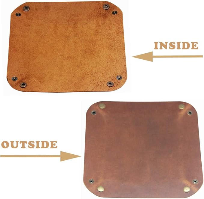 boshiho Valet Tray for Men, Leather Jewelry Catchall Key Phone Coin Box Change Caddy Bedside Storage Box (Crazy Horse Leather - Light Brown)