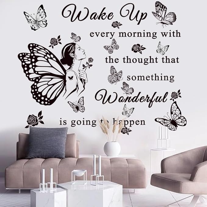 Inspirational Quote Decals: 'Wake Up... Wonderful Happening' Vinyl Wall Sticker for Office, Classroom Decor