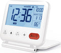 NOKLEAD Digital Travel Alarm Clock - 3.23 inch LCD Display, Temperature, 9-Minute Snooze, 10s Backlight, Battery Included (White)