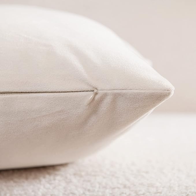 DEZENE Euro Sham Covers 26x26 Cream: Pack of 2 Cozy Soft Velvet Square Modern Luxury Decorative Throw Pillow Cases for Sofa Couch Living Room Bed Home Decor