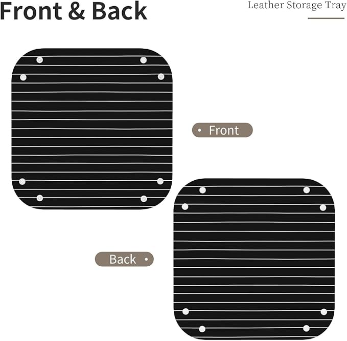 White Lines On Black Simple Valet Tray Leather Desktop Storage Organizer Bedside for Jewelry Keys Coin Sundries
