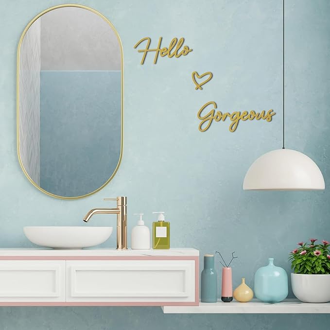 Hello Gorgeous Metal Wall Art Decor Gold Modern Hello Gorgeous Signs Farmhouse Metal Wall Art Hanging Decoration for Bathroom Living Room Bedroom Office Hotel Home Wall Decoration (Gold)