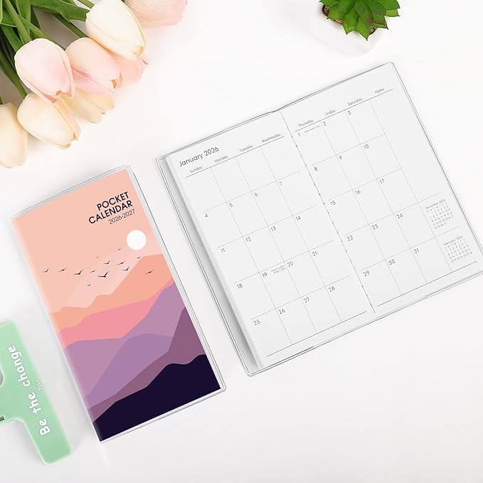 Pocket Calendar 2026-2027, Monthly Planner 2026-2027 - 3.7" x 6.7" - Runs from January 2026 Until December 2027, 2026 Pocket Calendar with PVC Cover for Organizing & Planning